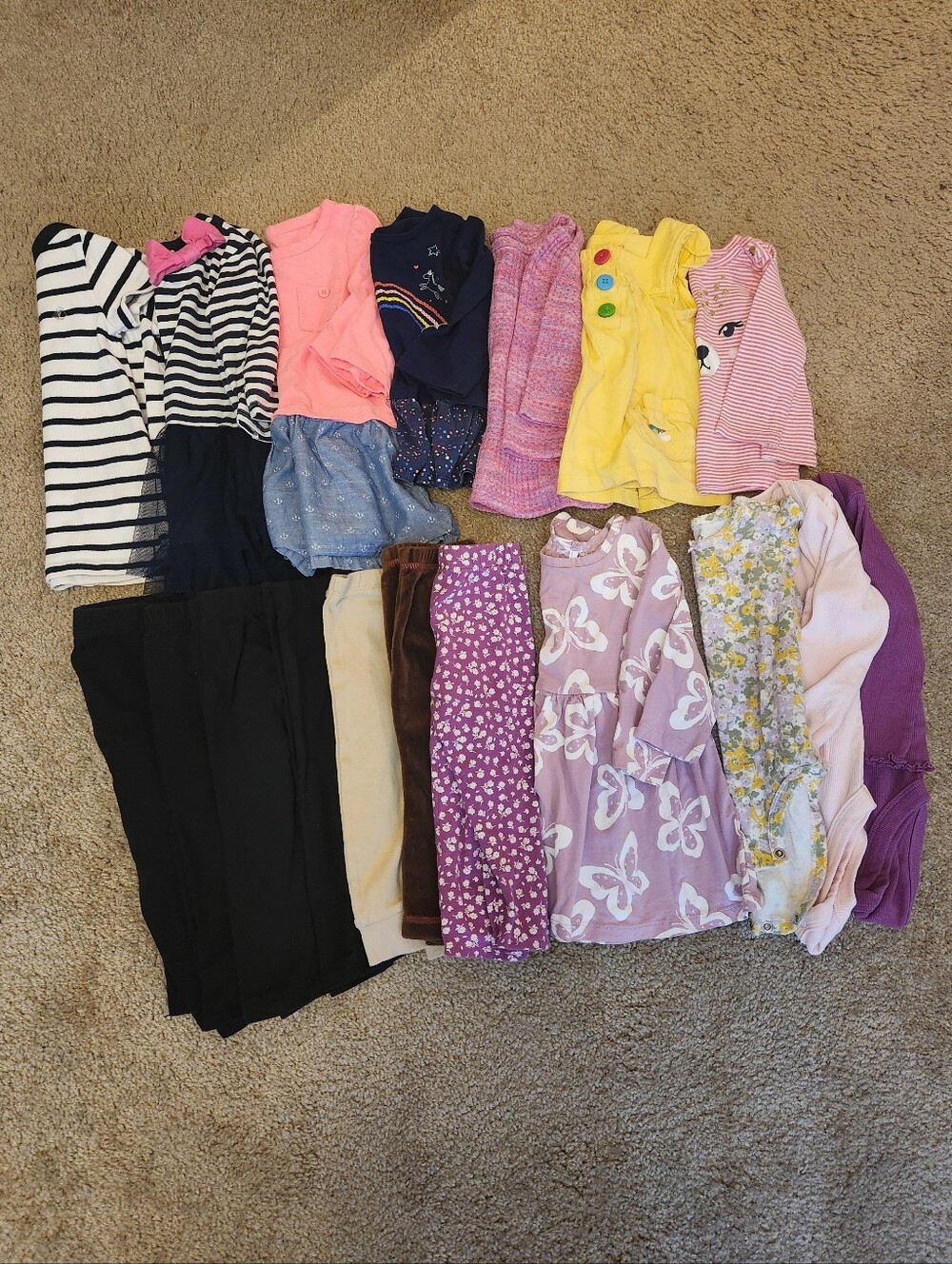 Large Mixed Lot Baby Girl 12-18M Shirts Bodysuits Leggings Dress Stripes Floral